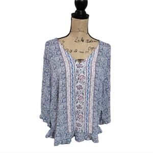 Cynthia Rowley Floral Ruffle Boho Peasant Blouse Plus Size 2X 3X New!!